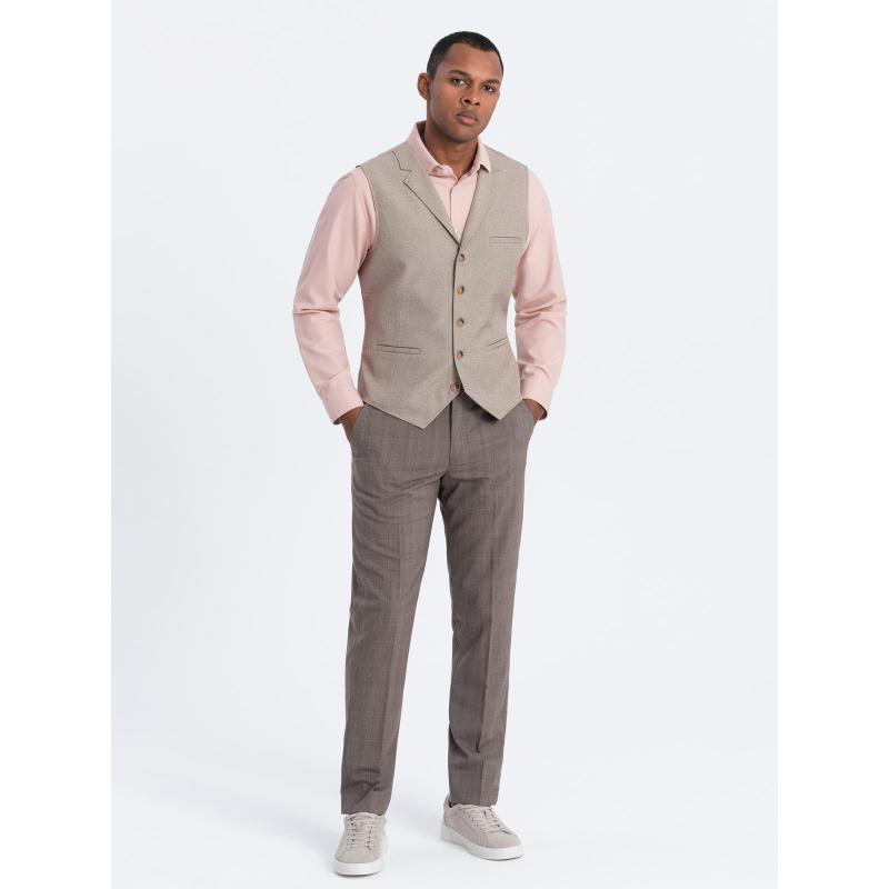 Pánská obleková vesta s límcem V3 OM-BLZV-0109 béžová 