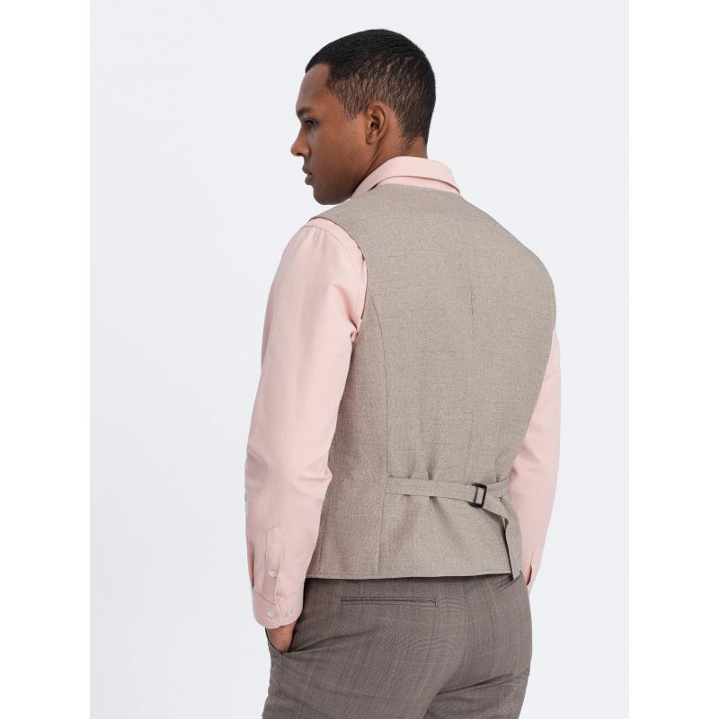 Pánská obleková vesta s límcem V3 OM-BLZV-0109 béžová 