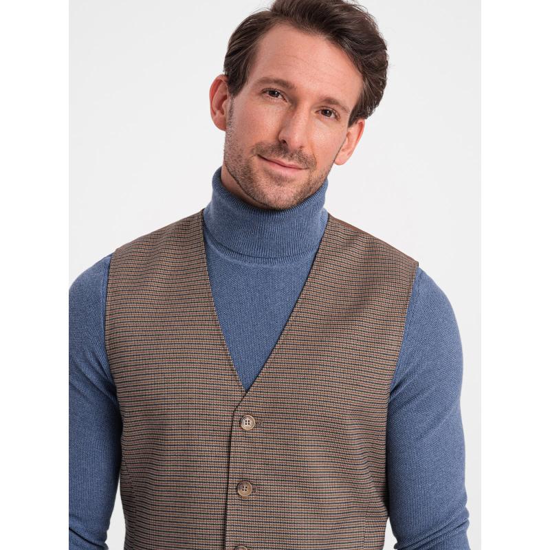 Pánska žakárová spoločenská vesta V1 OM-BLZV-0111 hnedá