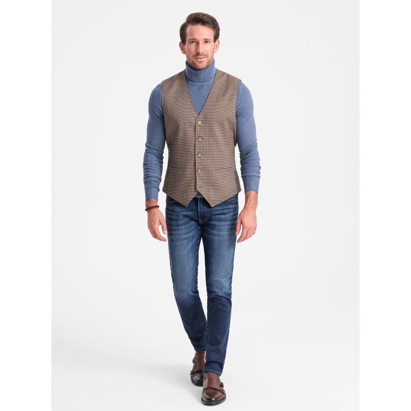 Pánska žakárová spoločenská vesta V1 OM-BLZV-0111 hnedá