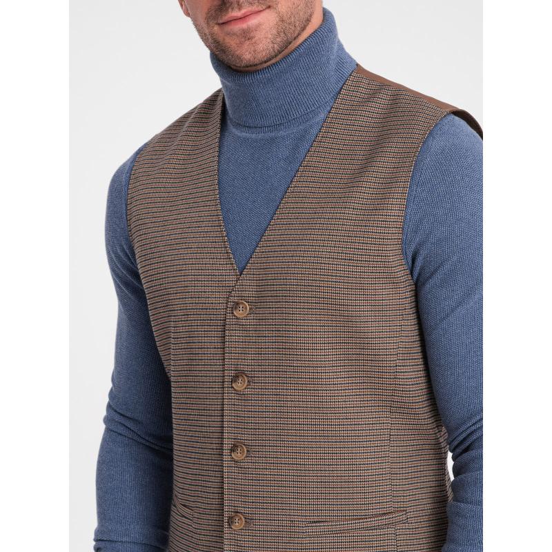 Pánska žakárová spoločenská vesta V1 OM-BLZV-0111 hnedá