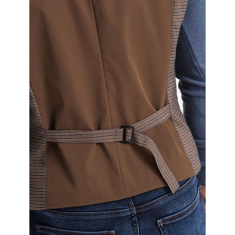 Pánska žakárová spoločenská vesta V1 OM-BLZV-0111 hnedá