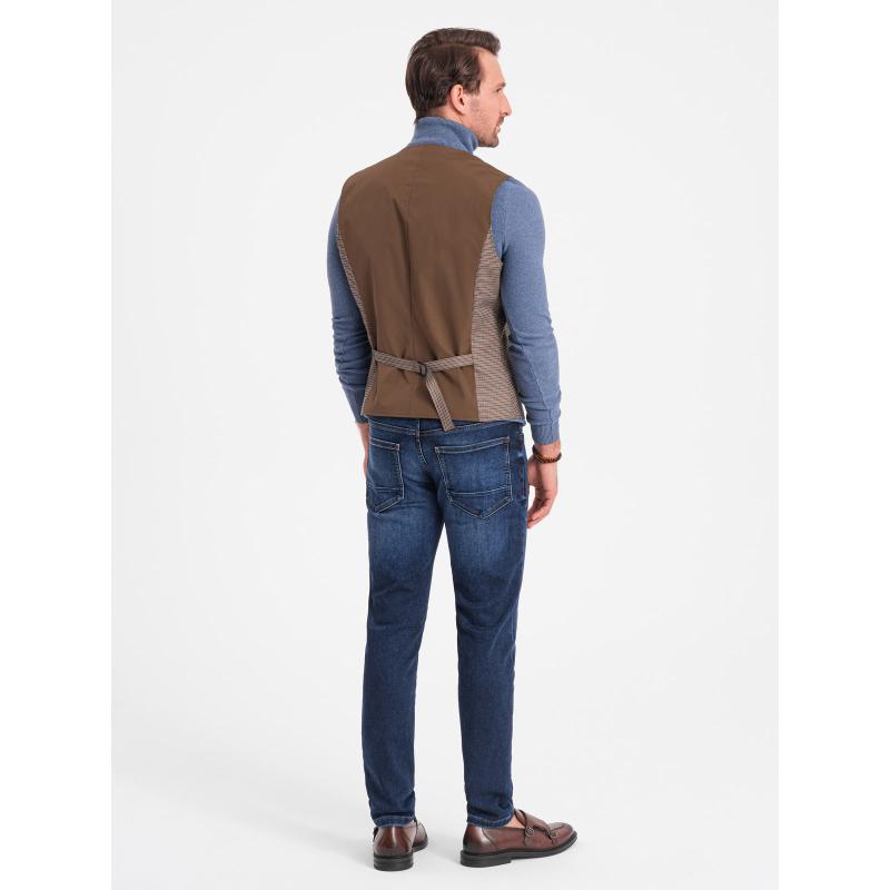 Pánska žakárová spoločenská vesta V1 OM-BLZV-0111 hnedá