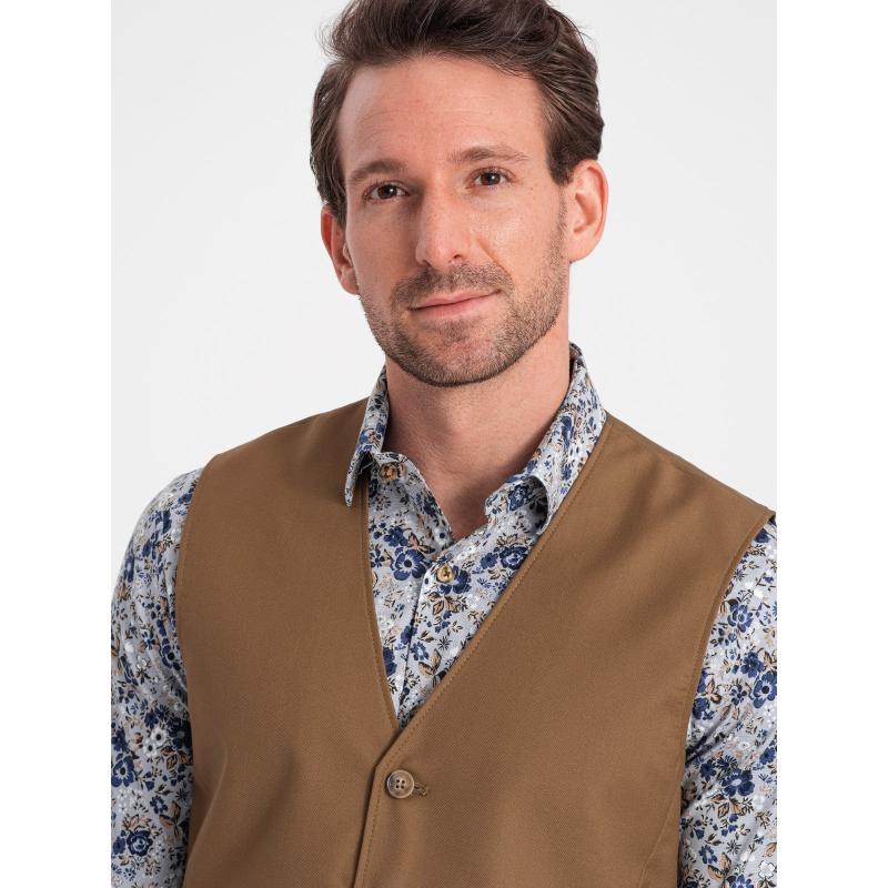 Pánská společenská vesta V1 OM-BLZV-0112 karamelová 