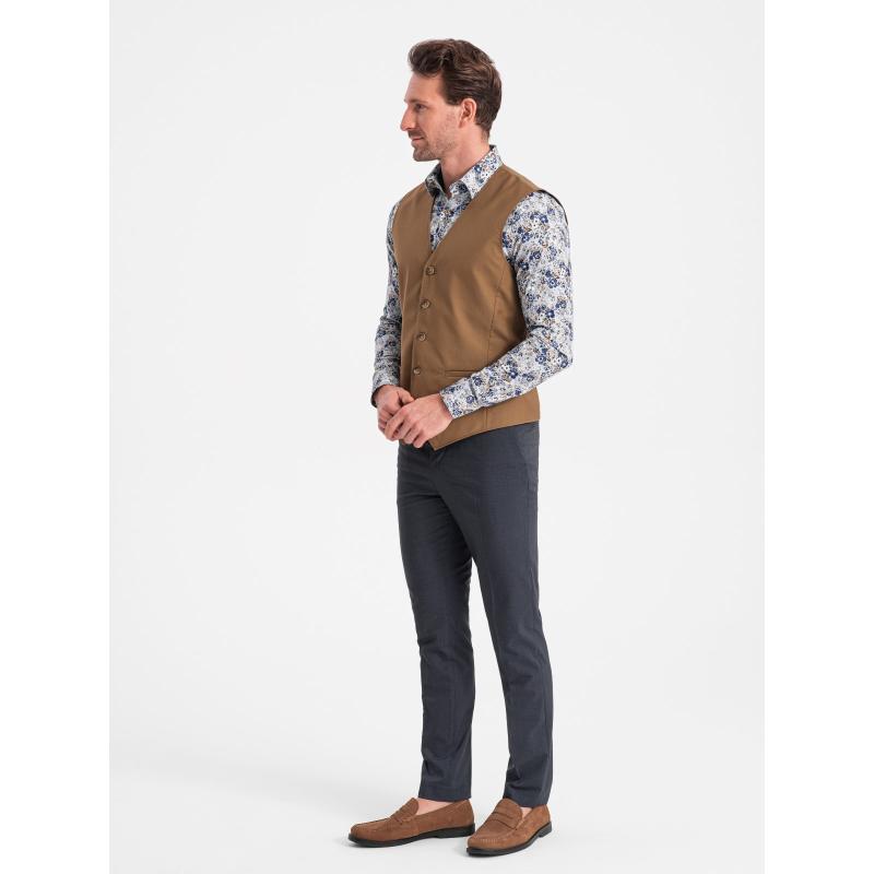 Pánská společenská vesta V1 OM-BLZV-0112 karamelová 