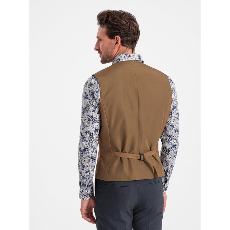 Pánská společenská vesta V1 OM-BLZV-0112 karamelová 