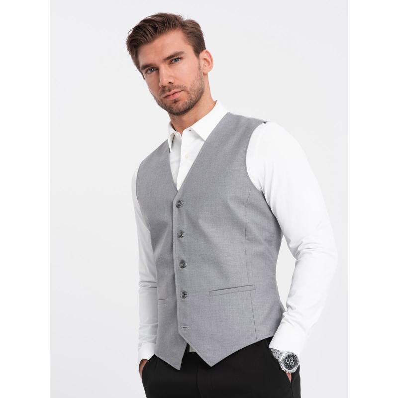 Pánská obleková vesta bez klop V3 OM-BLZV-0112 šedá 