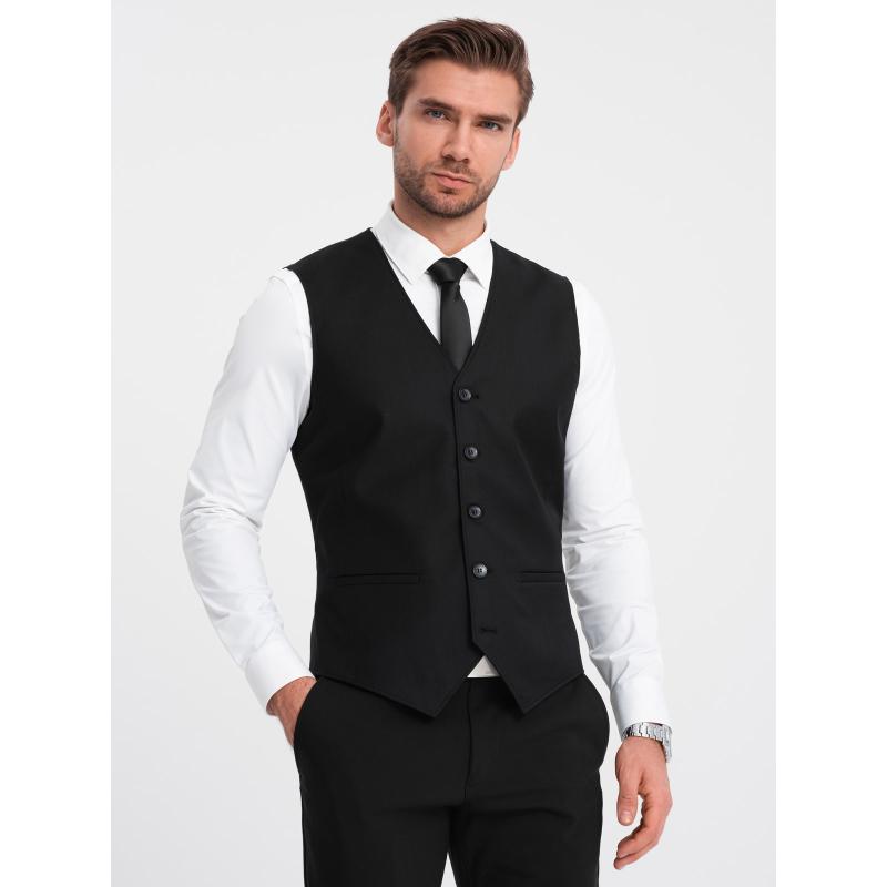 Pánska obleková vesta bez klopí V4 OM-BLZV-0112 čierna