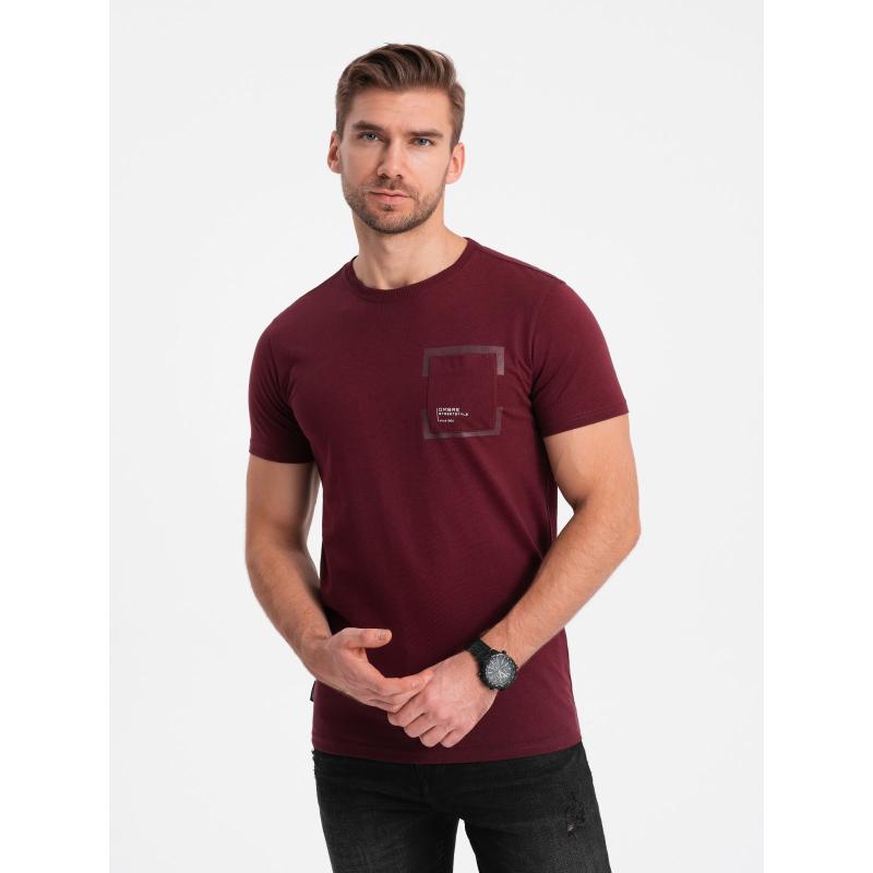 Pánské bavlněné tričko s kapsou V2 OM-TSPT-0154 bordó 