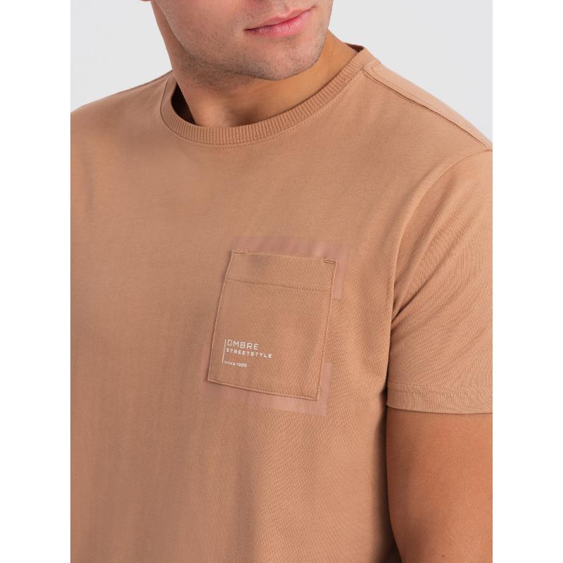 Pánske bavlnené tričko s vreckom V7 OM-TSPT-0154 svetlohnedé