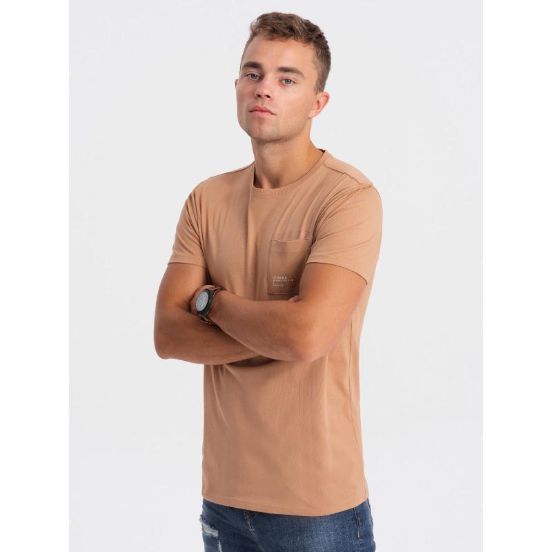 Pánske bavlnené tričko s vreckom V7 OM-TSPT-0154 svetlohnedé