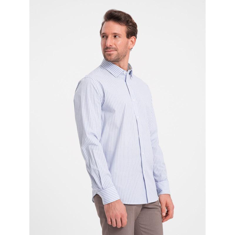 Pánská bavlněná košile REGULAR FIT se svislými pruhy OM-SHOS-0155 modrá a bílá 