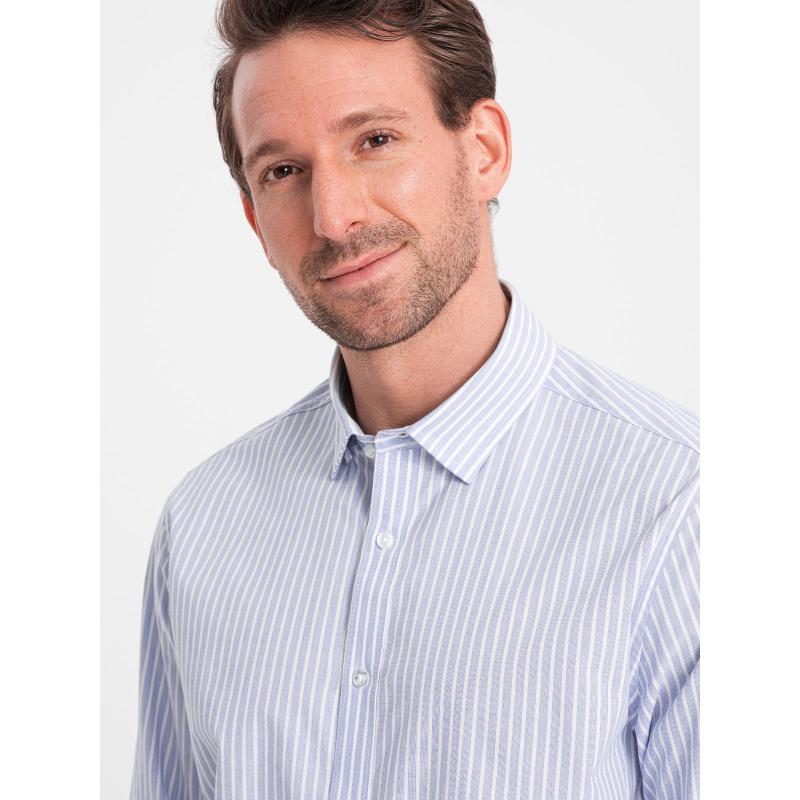 Pánská bavlněná košile REGULAR FIT se svislými pruhy OM-SHOS-0155 modrá a bílá 