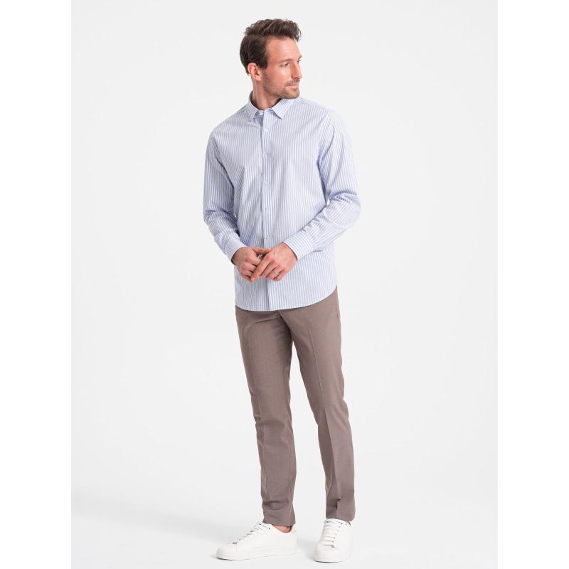 Pánská bavlněná košile REGULAR FIT se svislými pruhy OM-SHOS-0155 modrá a bílá 