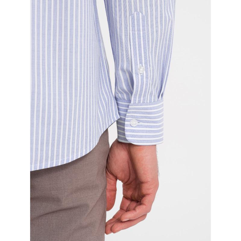 Pánská bavlněná košile REGULAR FIT se svislými pruhy OM-SHOS-0155 modrá a bílá 