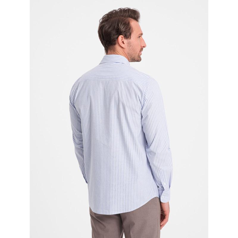 Pánská bavlněná košile REGULAR FIT se svislými pruhy OM-SHOS-0155 modrá a bílá 