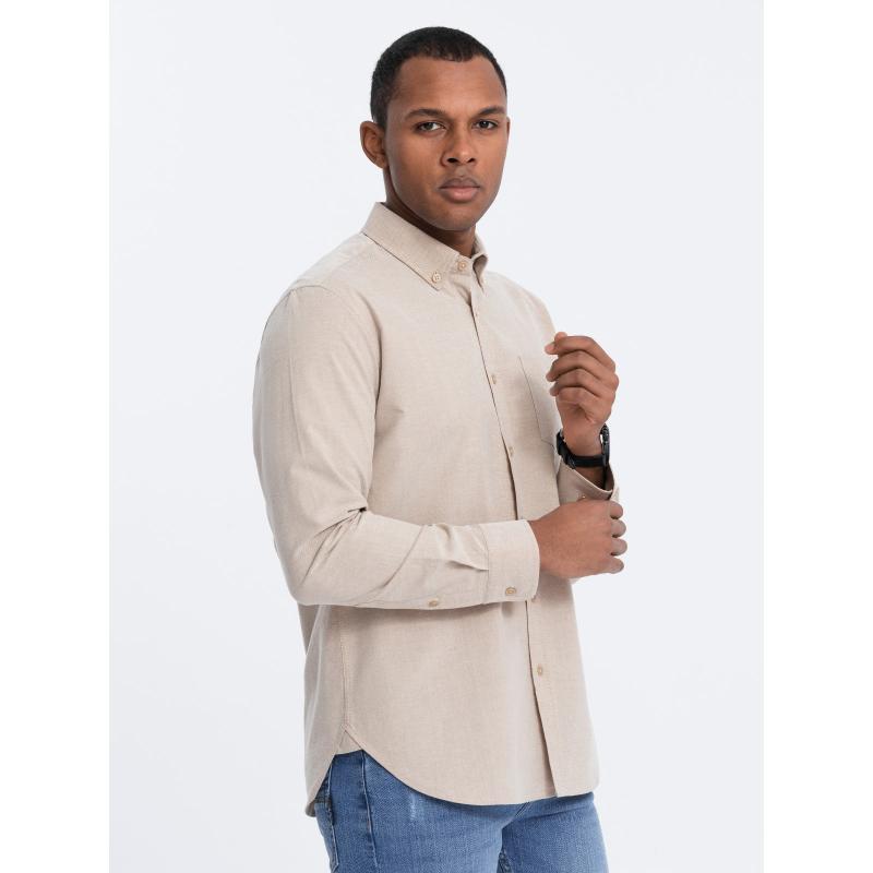 Pánská bavlněná košile REGILAR FIT s kapsou V1 OM-SHOS-0153 béžová 