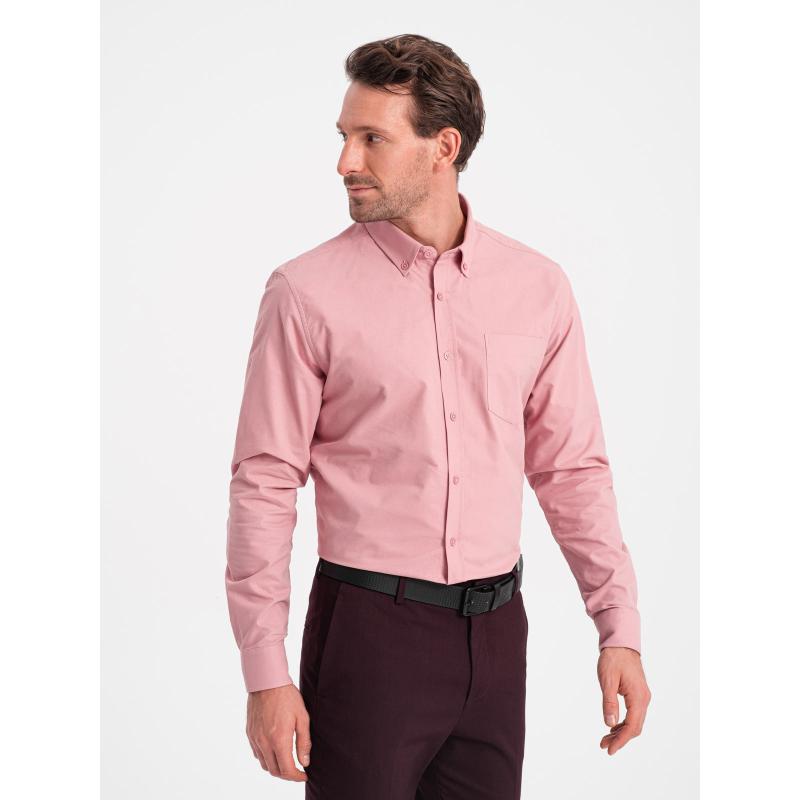 Pánská bavlněná košile REGILAR FIT s kapsou V3 OM-SHOS-0153 růžová 