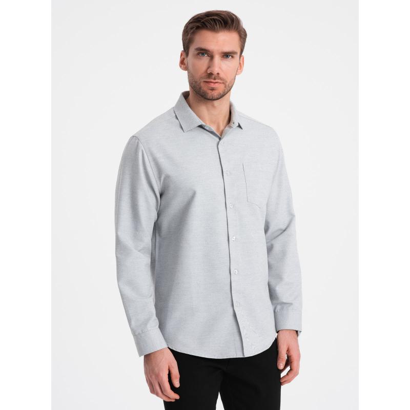 Pánská košile s kapsami REGULAR FIT V2 OM-SHCS-0148 světle šedá melanžová 