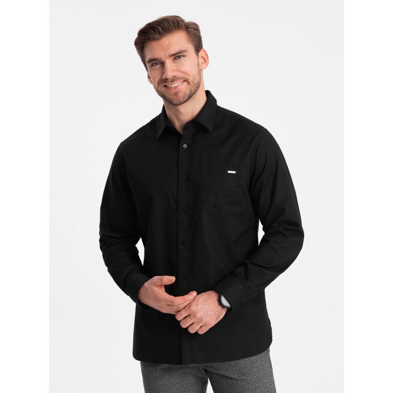 Pánska bavlnená košeľa s vreckom REGULAR FIT V1 OM-SHCS-0147 čierna