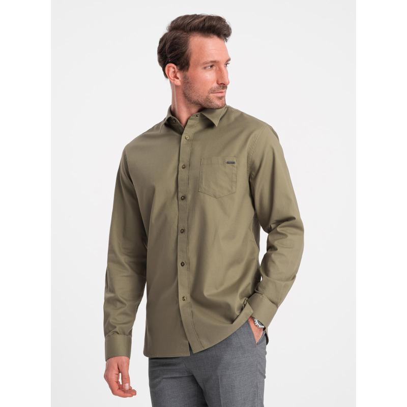 Férfi pamut ing zsebbel REGULAR FIT V2 OM-SHCS-0147 OM-SHCS-0147 olívazöld