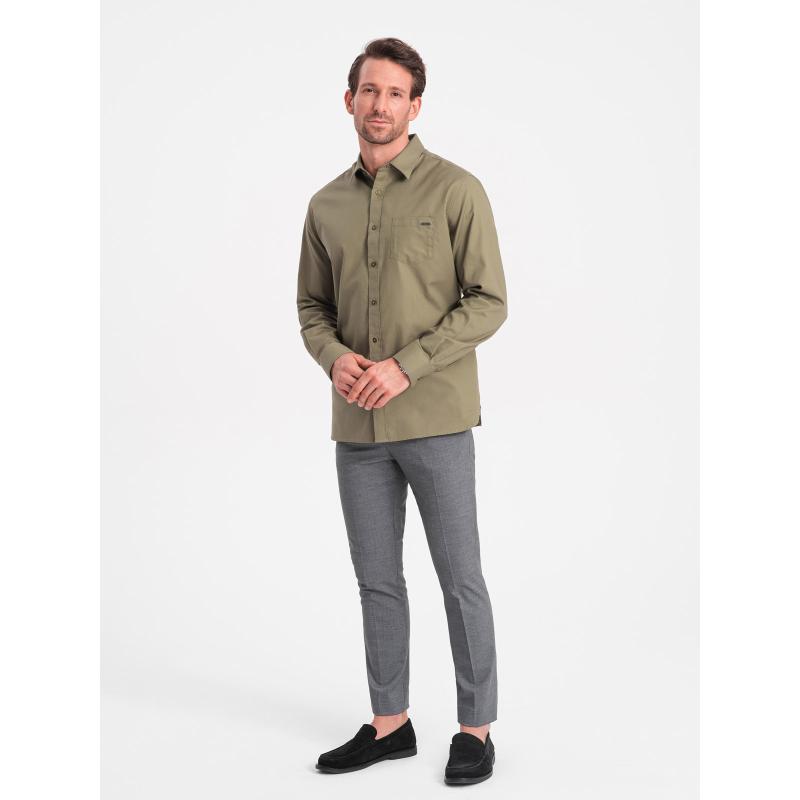 Férfi pamut ing zsebbel REGULAR FIT V2 OM-SHCS-0147 OM-SHCS-0147 olívazöld