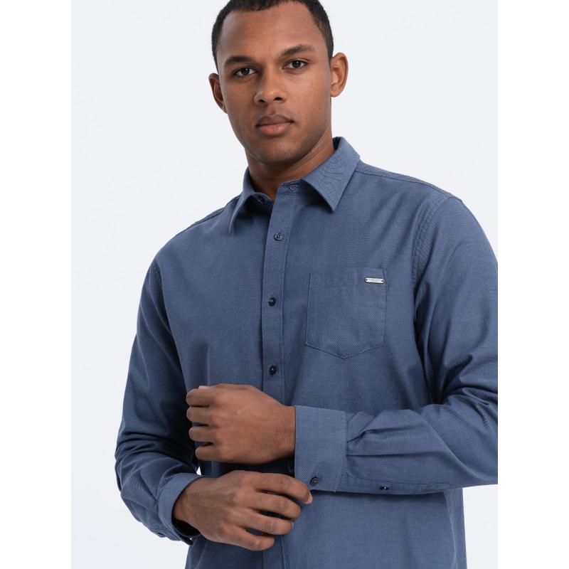 Pánska bavlnená košeľa s vreckom REGULAR FIT V3 OM-SHCS-0147 modrá