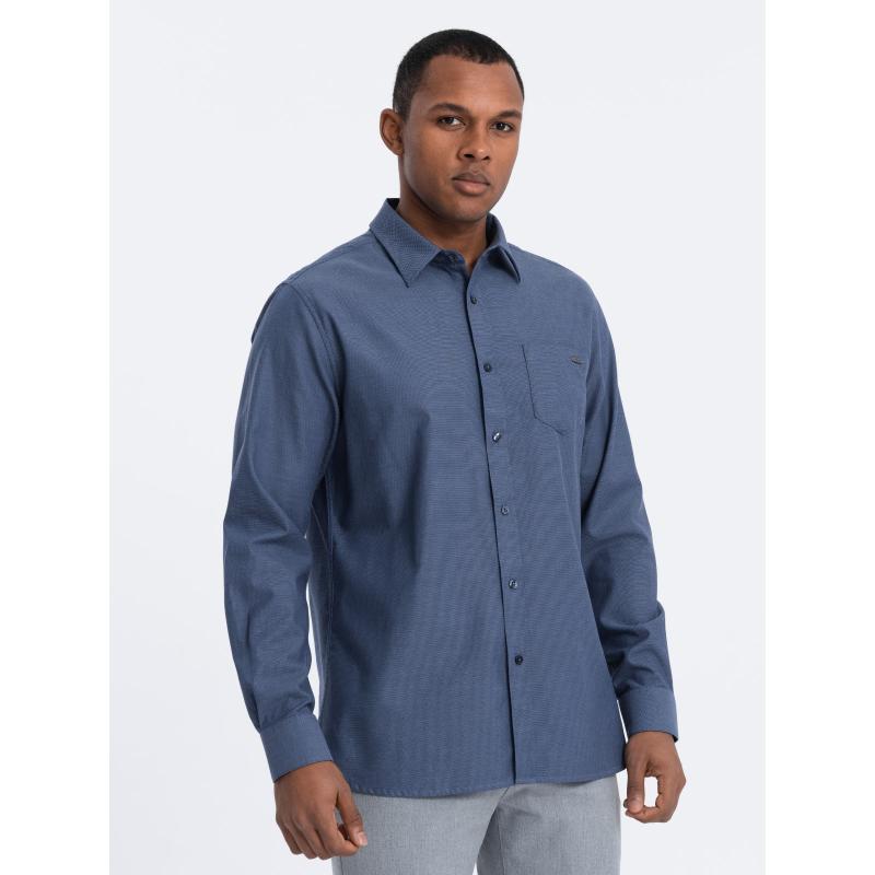 Pánska bavlnená košeľa s vreckom REGULAR FIT V3 OM-SHCS-0147 modrá
