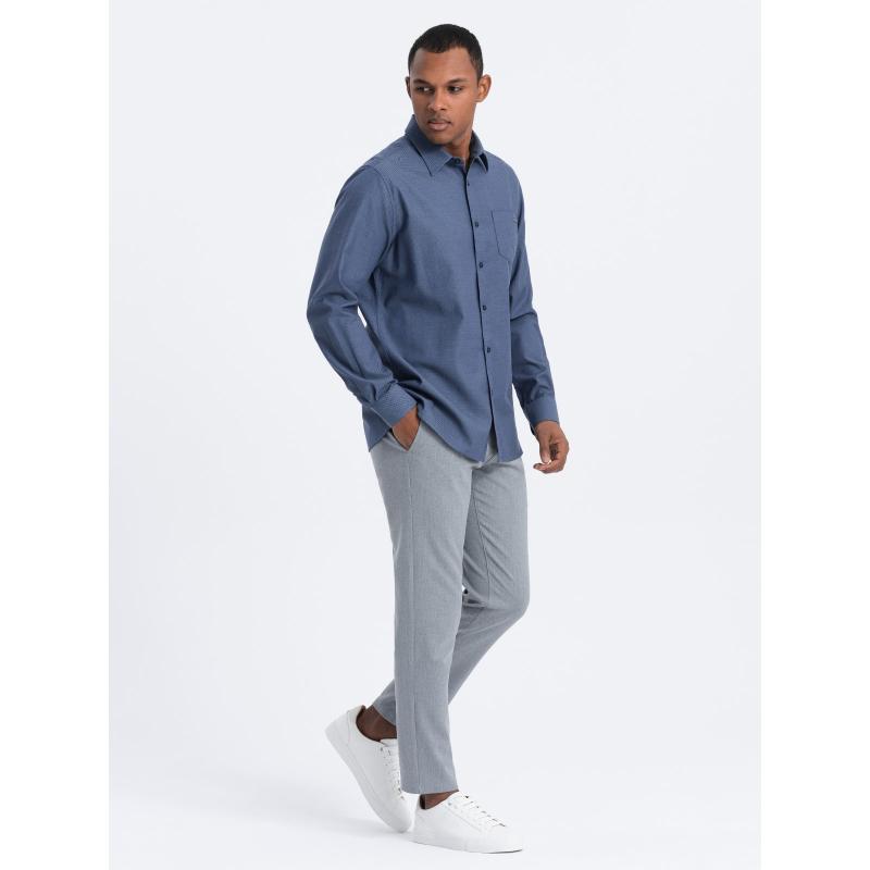 Pánska bavlnená košeľa s vreckom REGULAR FIT V3 OM-SHCS-0147 modrá