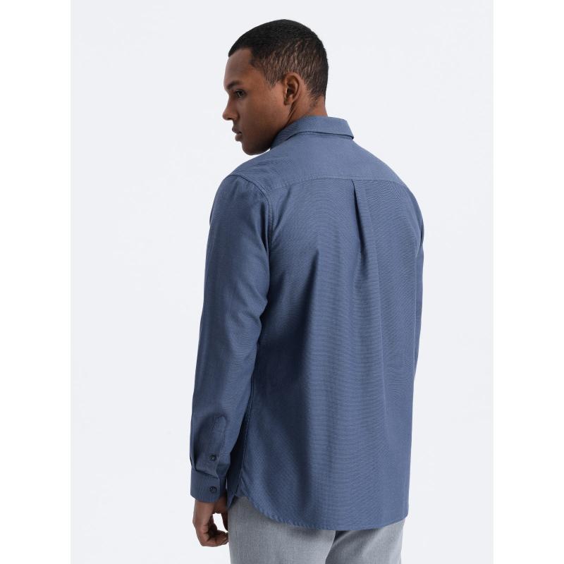 Pánska bavlnená košeľa s vreckom REGULAR FIT V3 OM-SHCS-0147 modrá