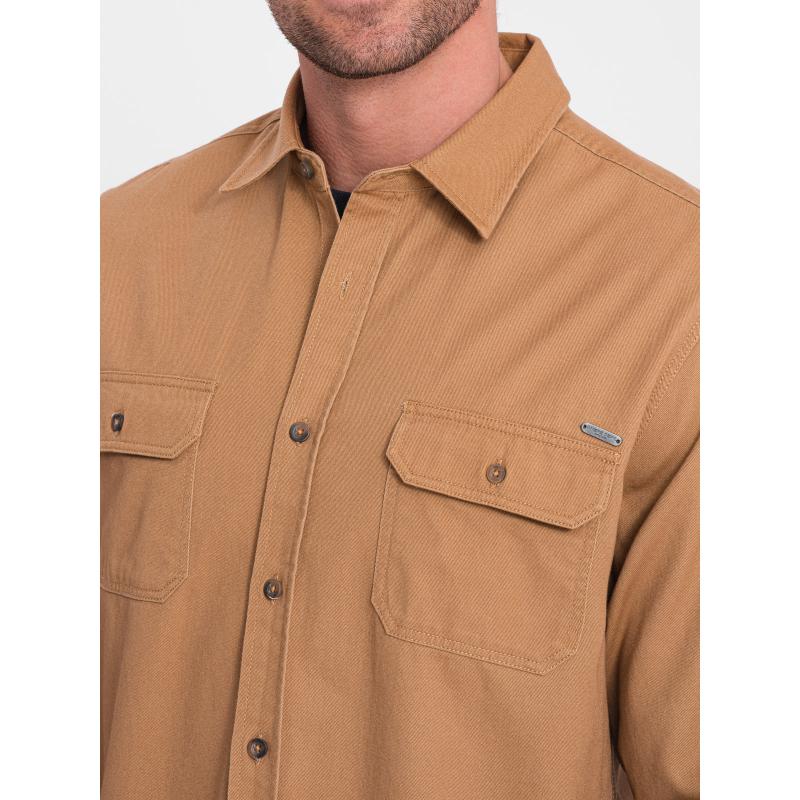 Pánská bavlněná košile REGULAR FIT s kapsami na knoflíky V2 OM-SHCS-0146 hnědá
