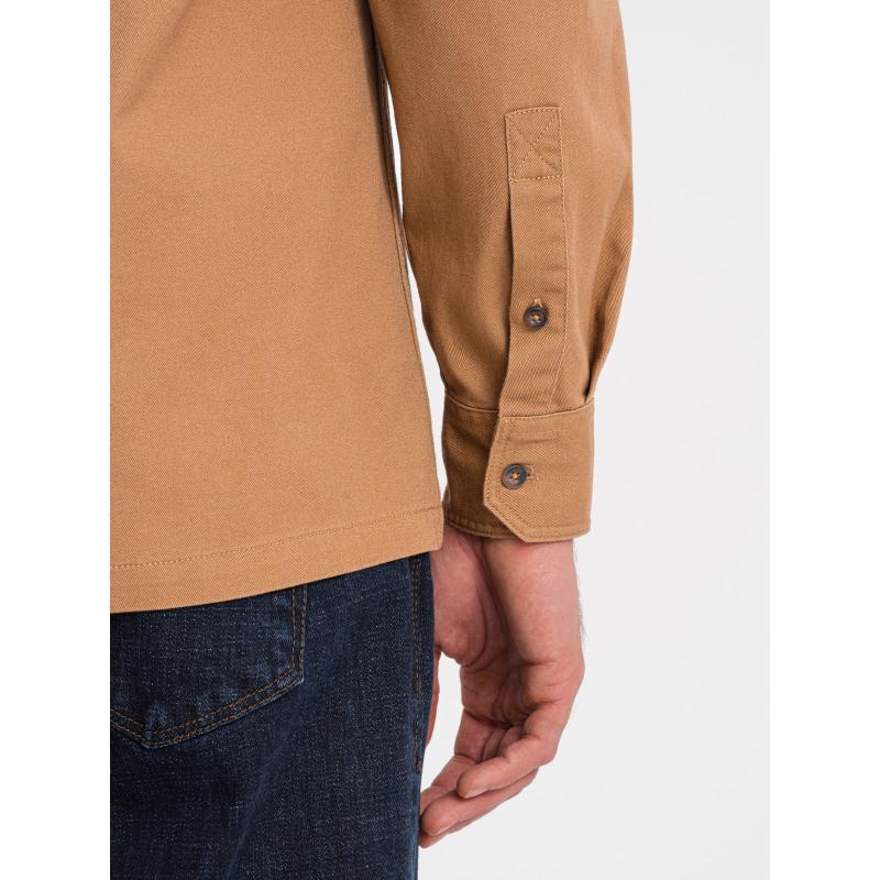 Pánská bavlněná košile REGULAR FIT s kapsami na knoflíky V2 OM-SHCS-0146 hnědá