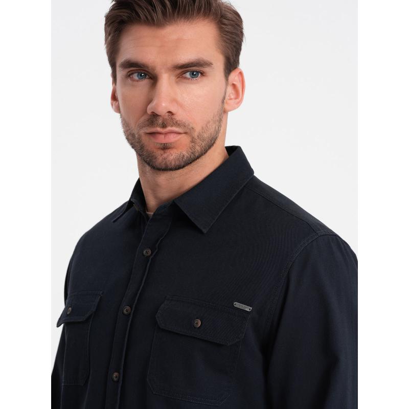 Férfi pamut REGULAR FIT ing gombos zsebekkel V3 OM-SHCS-0146 sötétkék