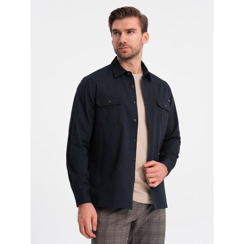 Férfi pamut REGULAR FIT ing gombos zsebekkel V3 OM-SHCS-0146 sötétkék