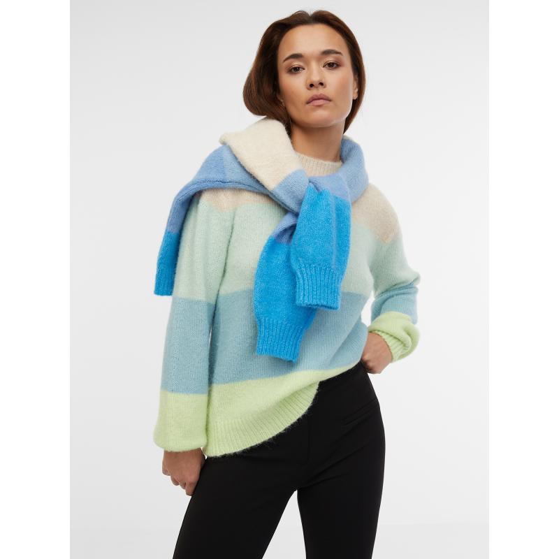 Modro-zelený dámsky pruhovaný kardigán