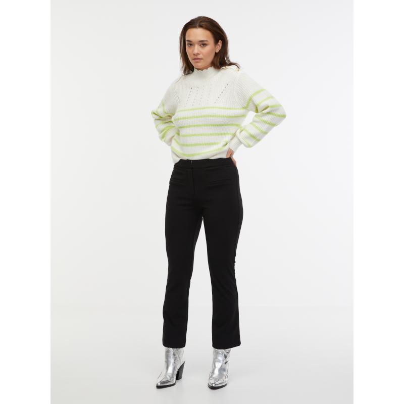 Zeleno-biely vlnený dámsky pruhovaný sveter