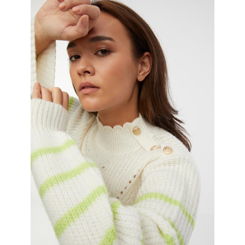 Zeleno-biely vlnený dámsky pruhovaný sveter
