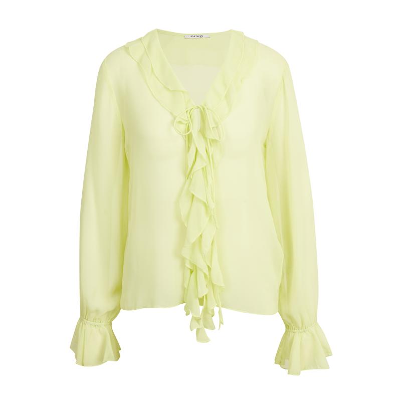 Světle zelená dámská halenka s volány