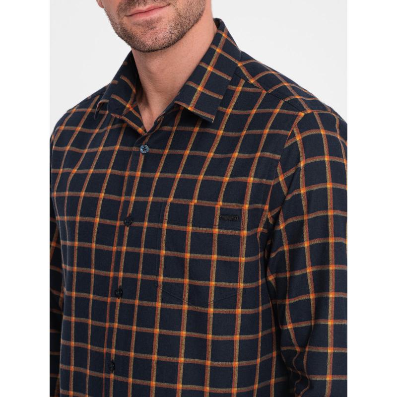 Férfi kockás flanel ing SLIM FIT sötétkék és narancssárga