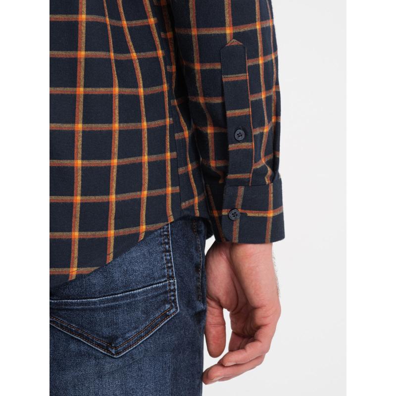 Férfi kockás flanel ing SLIM FIT sötétkék és narancssárga
