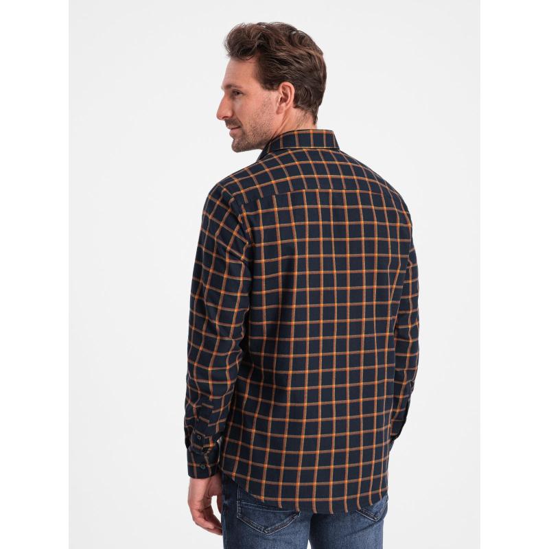 Férfi kockás flanel ing SLIM FIT sötétkék és narancssárga