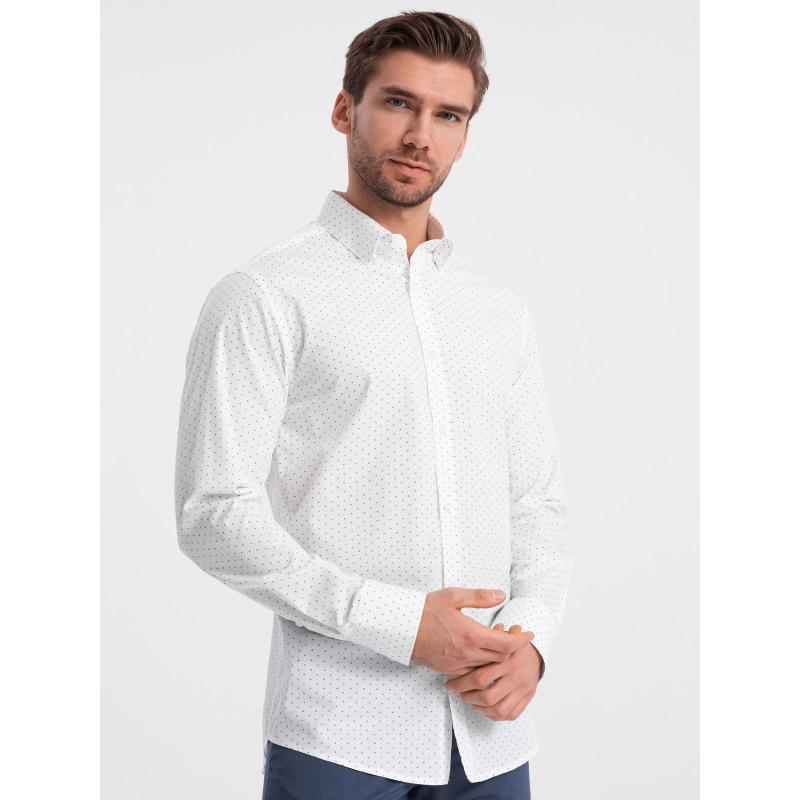Pánska bavlnená košeľa SLIM FIT s mikro vzorom biela