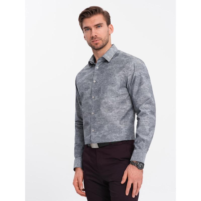 Pánská flanelová kostkovaná bavlněná košile V3 OM-SHCS-0157 šedá 