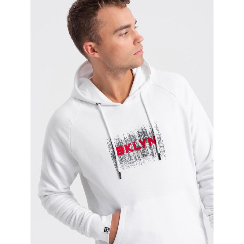 Férfi kenguru nyomtatott pulóver V1 OM-SSPS-0150 fehér