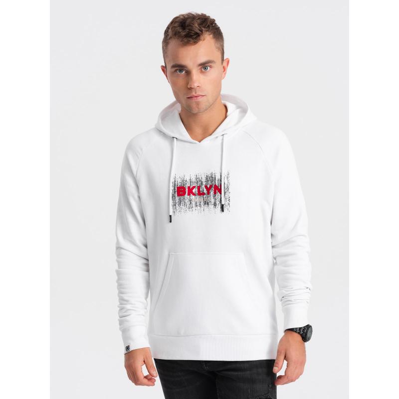 Férfi kenguru nyomtatott pulóver V1 OM-SSPS-0150 fehér