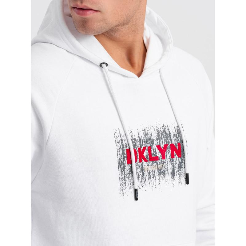 Férfi kenguru nyomtatott pulóver V1 OM-SSPS-0150 fehér