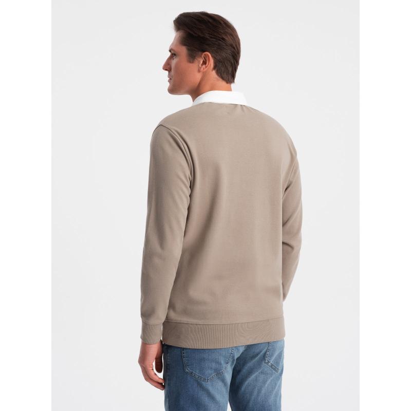Pánský svetr s bílým polo límcem V2 OM-SSNZ-0132 tmavě béžová 