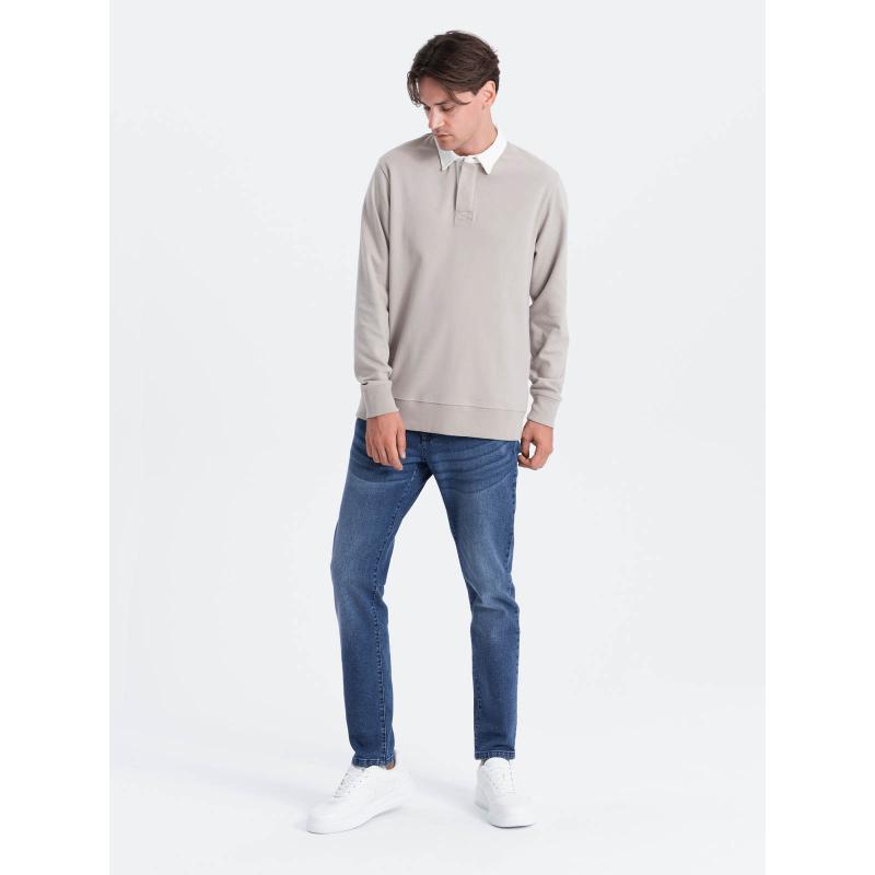 Férfi fehér póló galléros pulóver V7 OM-SSNZ-0132 hamuszürke