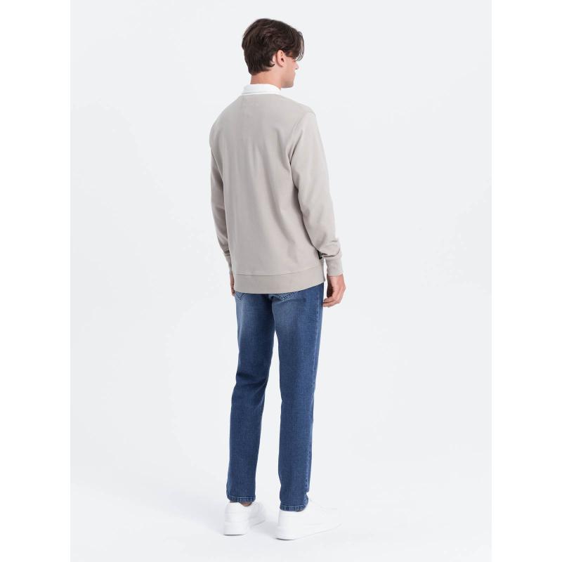 Férfi fehér póló galléros pulóver V7 OM-SSNZ-0132 hamuszürke