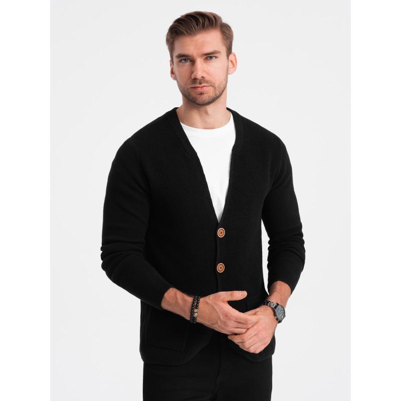 Férfi strukturált pulóver zsebekkel V1 OM-SWCD-0109 fekete